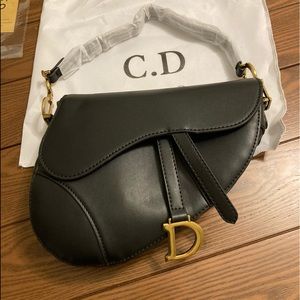 Christian Dior black leather saddle bag